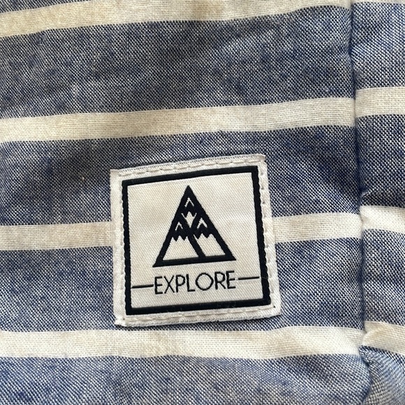 Target Explore blue white brown striped back pack back sack book bag travel bag - Picture 6 of 16